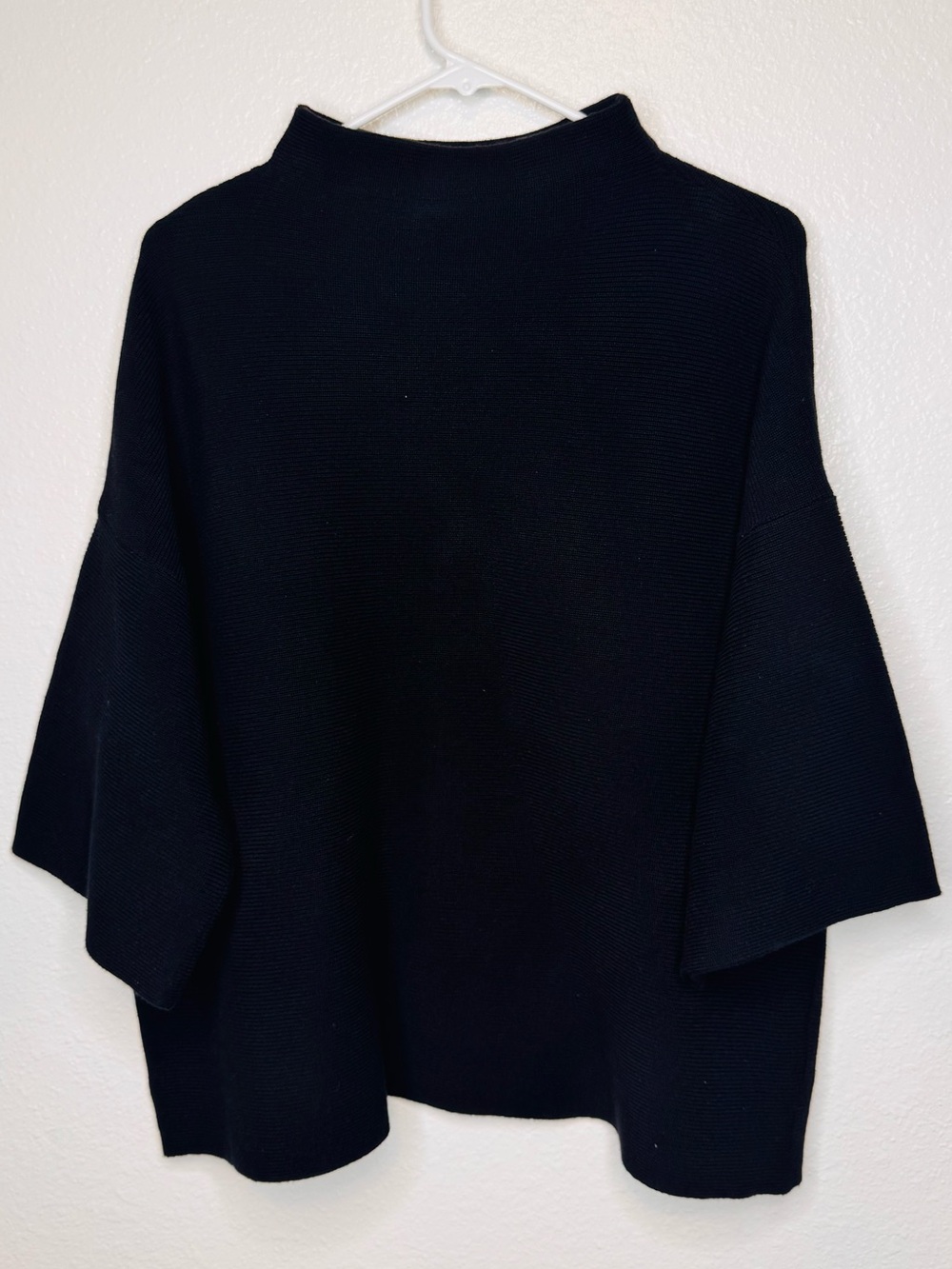 Ann Taylor Black Knit Cowl Neck Pullover Sweater Oversized 3/4 Sleeves - L